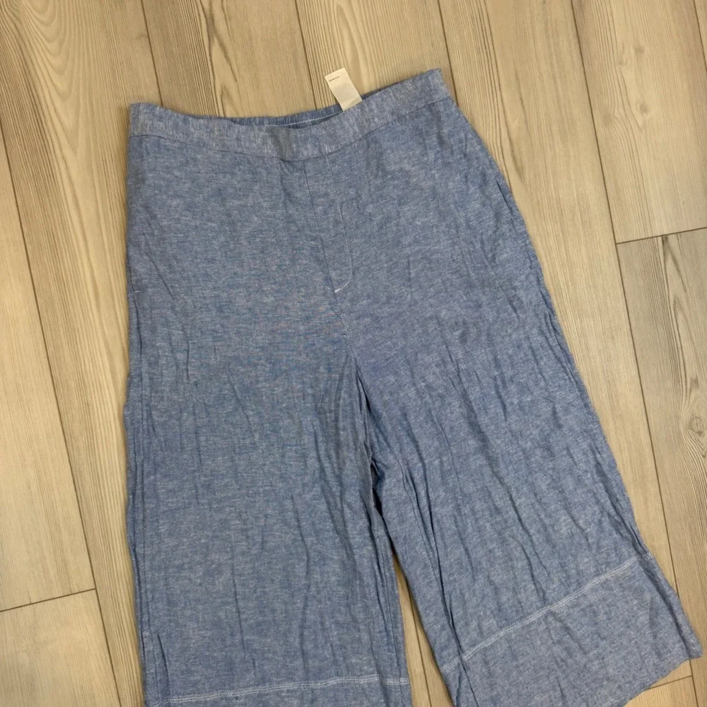 Banana Republic Wide Leg Cropped Linen Blend Pull On Pants Antique Blue L 568213